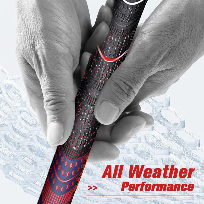 Geoleap Golf Grips Set of 13- Cord Rubber Compound Material, Hybrid Golf Club Grips, All Weather Performance. (Navy Blue Red, Midsize) - Image 3